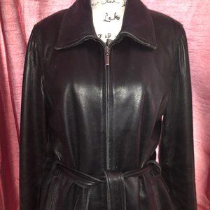 Colebrook & Co Belted black leather jacket (L)